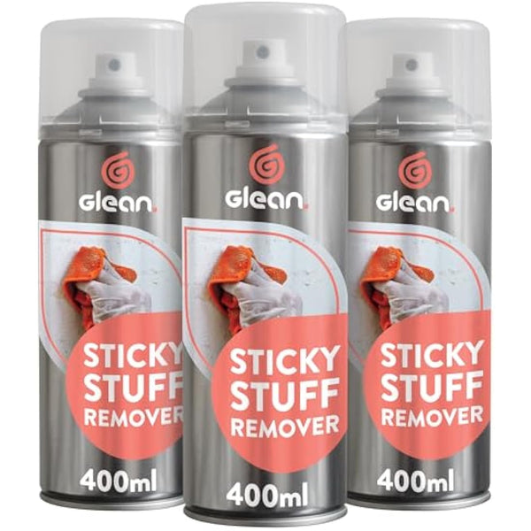 GLEAN Sticky Stuff Remover Gel Spray | 3x400ml | Goo Dissolver | Removes The Goo, Glue, Adhesive Remover, Labels, Chewing Gum | Multi-Surface: Wood, Glass, Metal, Tiles, Fabric, UPVC Cleaner