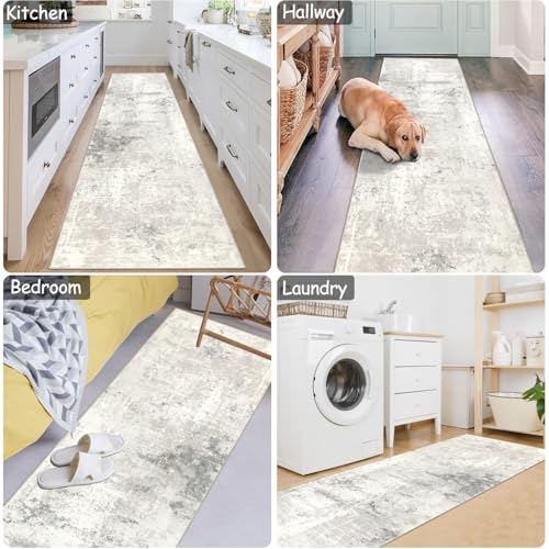 Cekene Abstract Carpet Runners Non-slip 65x240cm Faux Wool Rug Runners for Hallway Machine Washable Low Profile Floor Carpet for Indoor Hallway