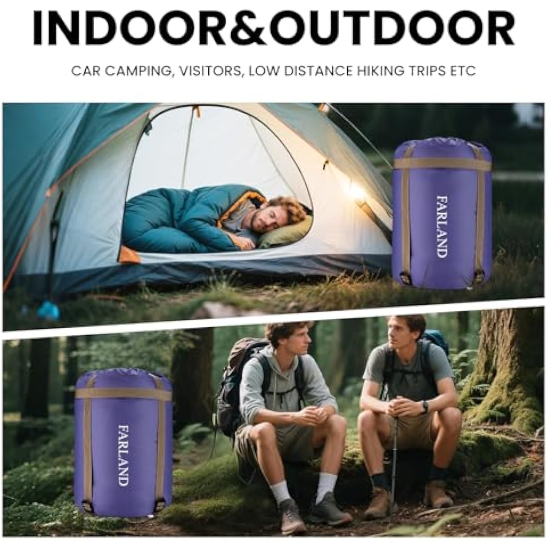 FARLAND Sleeping Bags 20 for Adults Teens Kids with Compression Sack Portable and Lightweight for 3-4 Season Camping, Hiking,Waterproof, Backpacking and Outdoors
