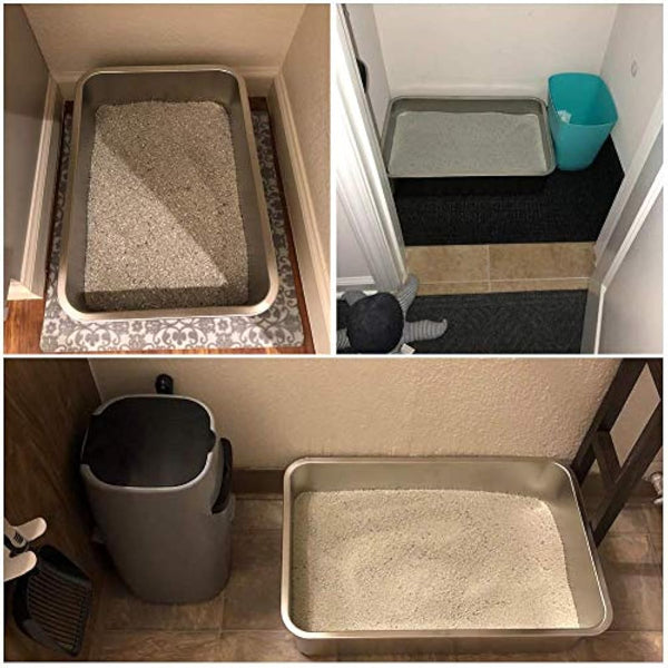 Yangbaga Cat Litter Tray 20"*14"*6" Stainless Steel, Odourless and Spacious Design for Easy Cleaning, Ideal for Large Cats, Multiple Pet Households, Rustproof with Non-Slip Base