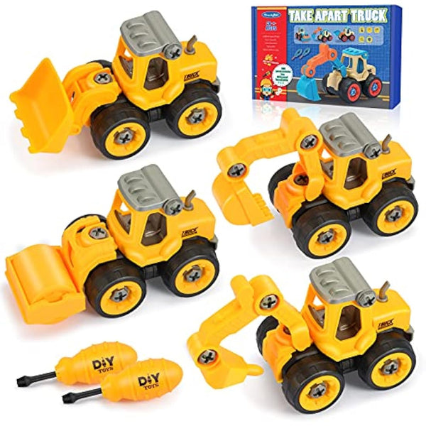 Anginne 4 in 1 Construction DIY Take-Apart Digger Toys Cars Set - Building Toys & Educational Gifts