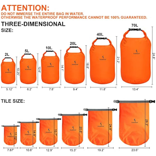 ioutdoor Waterproof Dry Bags Lightweight 2L/5L/10L/20L Keep Dry Clean, Dry Compression Sacks Small Large for Kayaking, Hiking, Swimming, Camping, Canoeing, Boating, Fishing
