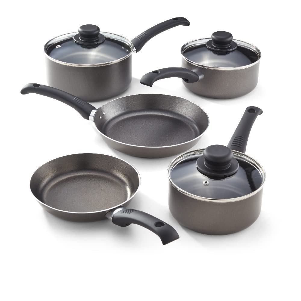 Judge Everyday Set of Pans Non-Stick, 5-Piece Set 16cm 18cm 20cm Saucepans, 20cm 24cm Frying Pans - 5 Year Guarantee