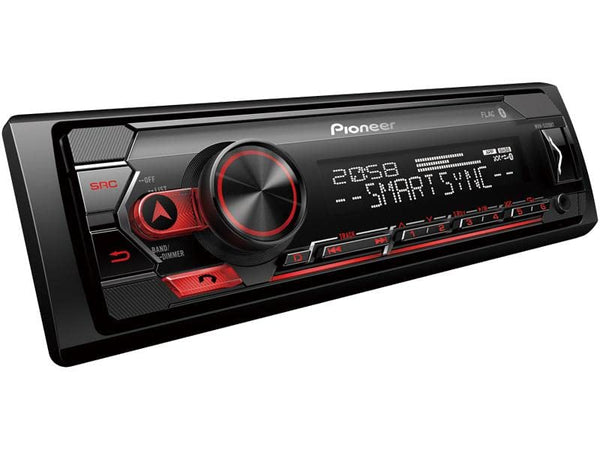 Pioneer MVH-S320BT 1-DIN receiver with Bluetooth, Red illumination, USB, Spotify, Pioneer Smart Sync App and compatible with Android devices.