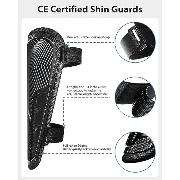AirsFish Shin Pads Boys CE Certified Kids Football Shin Guards Breathable Non Slip Extended Adjustable Straps Lightweight Soccer Shin Pads for Boys Girls Teens Leg Calf Protective