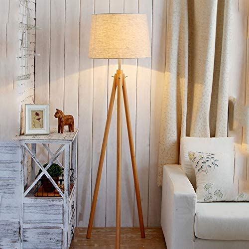DINGLILIGHTING Wooden Tripod Led Floor Lamp, 3000k Warm White Floor Light, Classic Led Reading Free Standing Lamp for Living Room, Bedside, Study,