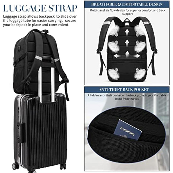 Extra Large Backpack 55L,18.4 Inch Travel Laptop Work Bag with USB Charging Port Big Business Flight Approved TSA Heavy Duty Computer Rucksack for Men Women College School,Black