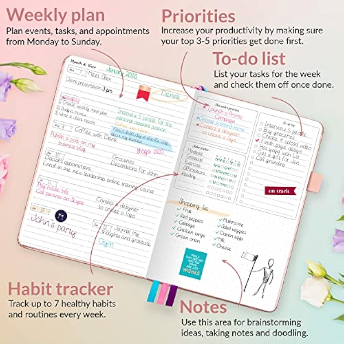 GoGirl Planner and Organizer for Women – A5 Weekly Agenda, Goals Journal to Improve Time Management & Productivity (Rose Gold)