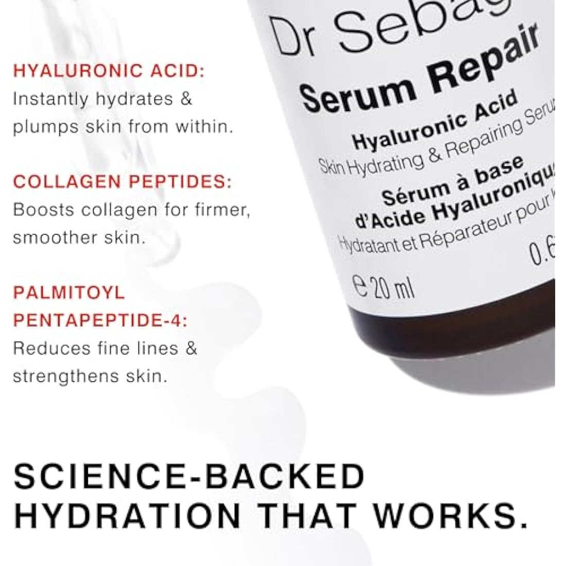 Dr Sebagh Serum Repair - 20 ml | Award-Winning Hyaluronic Acid Facial Hydrator | Anti Aging & Wrinkle | Skin Moisturising & Repairing Formula | Collagen Boosting Youthful Glow For Women & Men