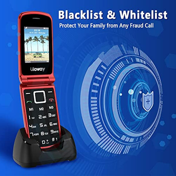 uleway Big Button Mobile Phone for Elderly, Pay As You Go Flip Cell Phone, Unlocked Senior Mobile Phone with SOS Emergency Button, Charging Dock, 1000mAh Battery (Red)
