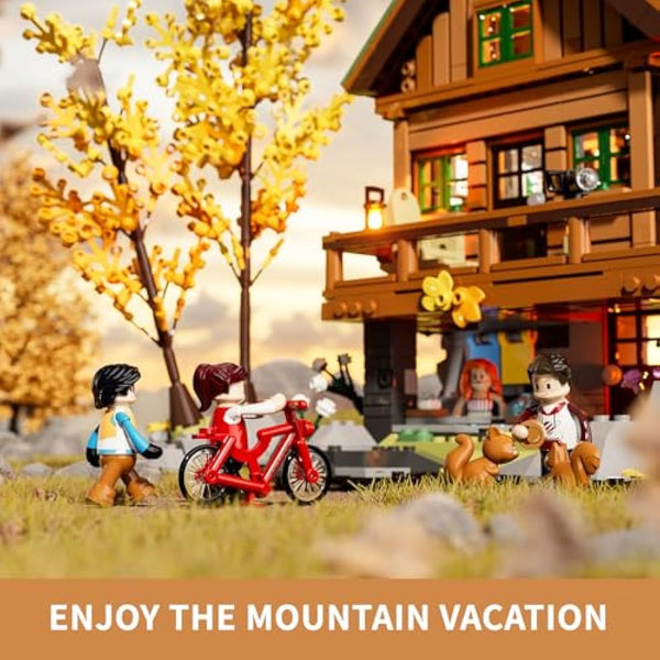 FUNWHOLE Mountain Cabin Lighting Building Bricks Set, 2255 Pcs Friends Modular House Toy Buliding Blocks Set for Adults and Teen