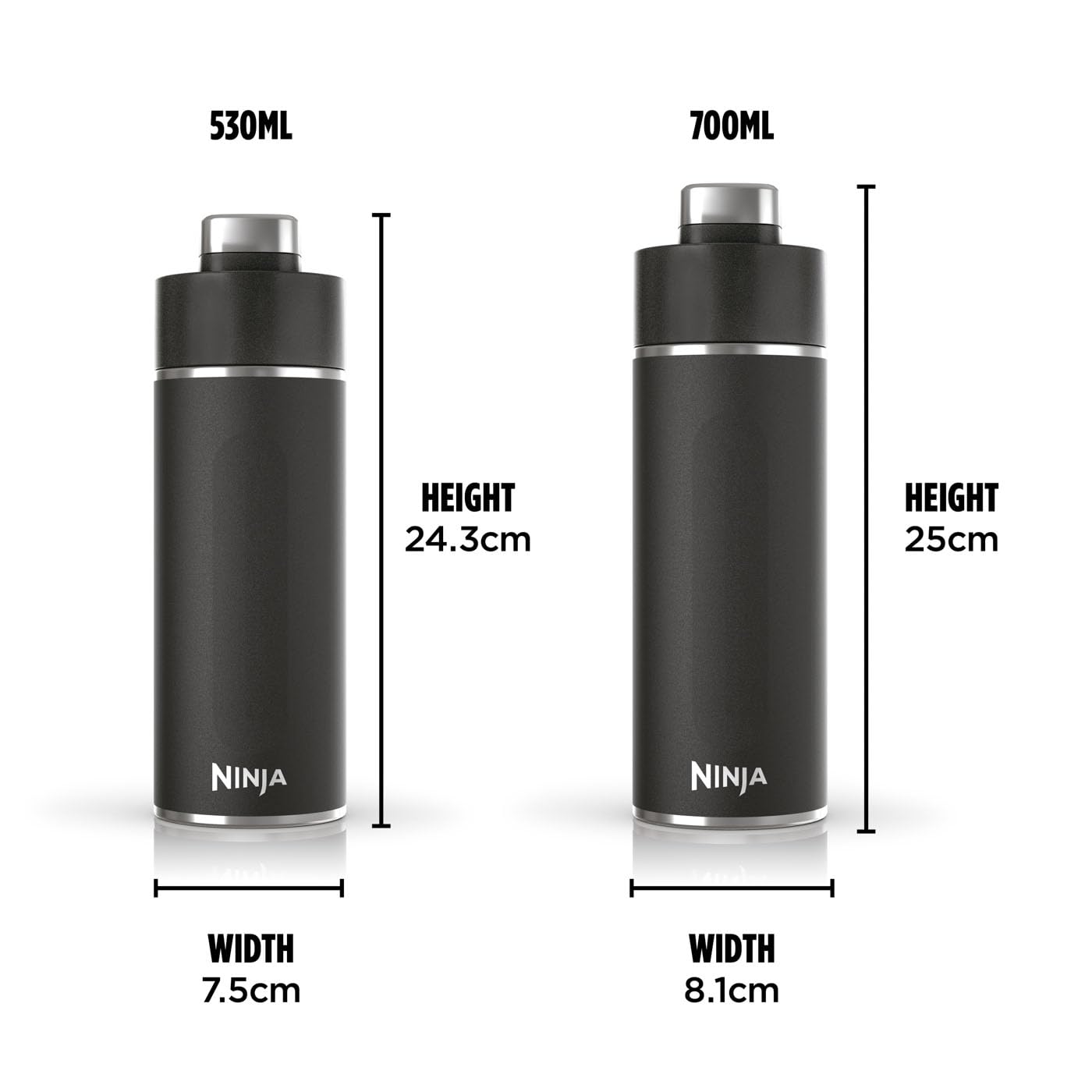 Ninja Thirsti Water Bottle and Flask 709 ML With Leak-Proof Lid, Designed For Carbonated, Hot & Cold Drinks, Ideal For Travel & Sports, Triple Insulated, Stainless Steel Bottle, Black, DW2401EUUKBK