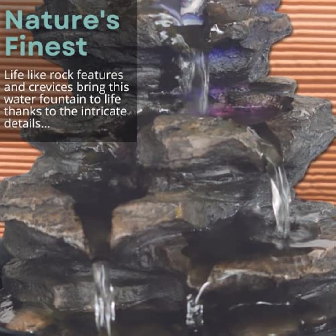 Heart of Nature Indoor Water Fountain with LED Light AND Colour Changing Spinning Ball USB Included