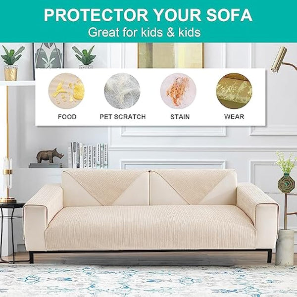 SHANNA Soft Chenille Sofa Cover 1/2/3/4 Seater, New Universal Non-Slip Corner Sofa Cover L Shape Solid Thick Textured Sofa Slipcovers for Living Room(White, 90 * 210cm Seat Cover)
