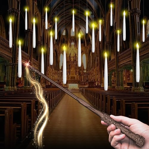 Flameless Floating Candles with Wand Remote,20 PCs Magic Hanging Candles,Flickering Warm Light Flameless Floating LED Candle for Home Christmas