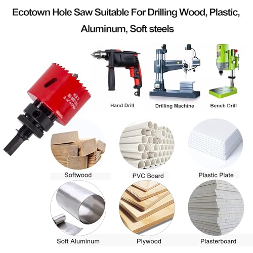 Ecotown 23-Piece Bi-Metal Hole Saw Kit - M42 High-Speed Steel Cutter Set (3/4" / 19mm to 3" / 76mm) for Soft Metal, Plywood, PVC, Plastic and Soft Aluminum- Heavy Duty Deep Hole Cutter Set