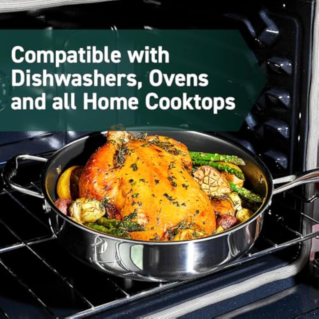 HexClad Hybrid Nonstick 5.5 Litre Deep Sauté Pan and Lid, Dishwasher and Oven-Safe, Induction Ready, Compatible with All Cooktops