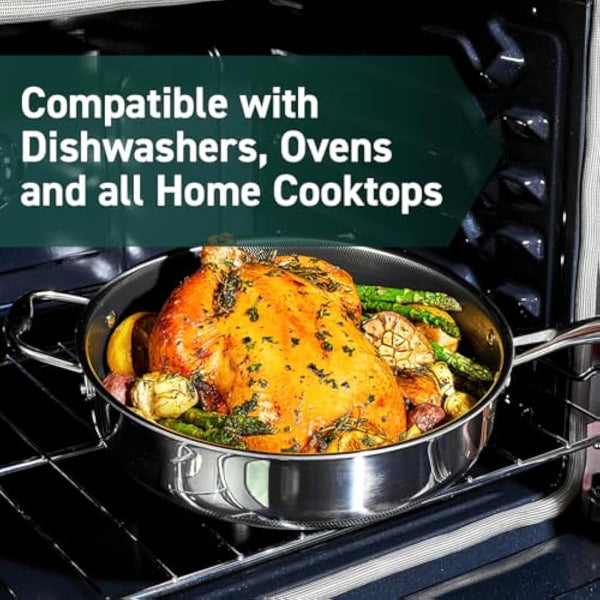 HexClad Hybrid Nonstick 5.5 Litre Deep Sauté Pan and Lid, Dishwasher and Oven-Safe, Induction Ready, Compatible with All Cooktops