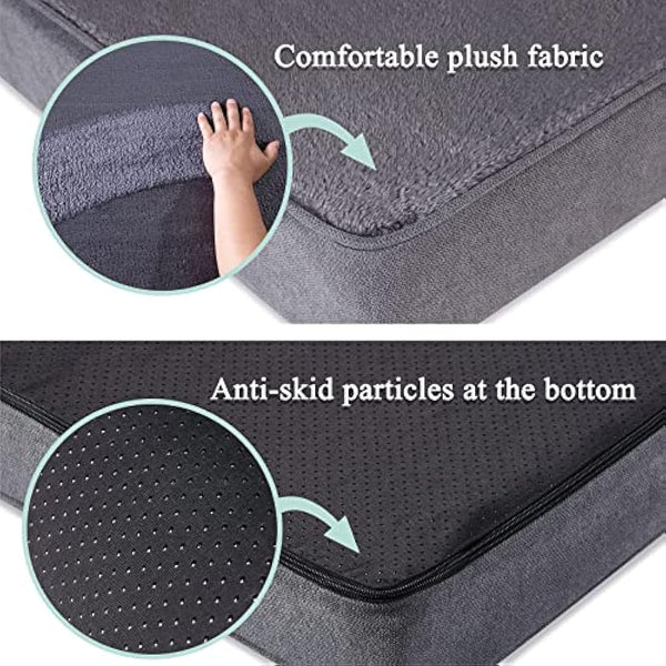 Geegoos Memory Foam Bed with Washable Removable Cover for Large Dogs,Orthopedic Mattress with Non-Slip Bottom/Waterproof Liner, Suitable for Dog Crates(89x55x7cm,Grey)