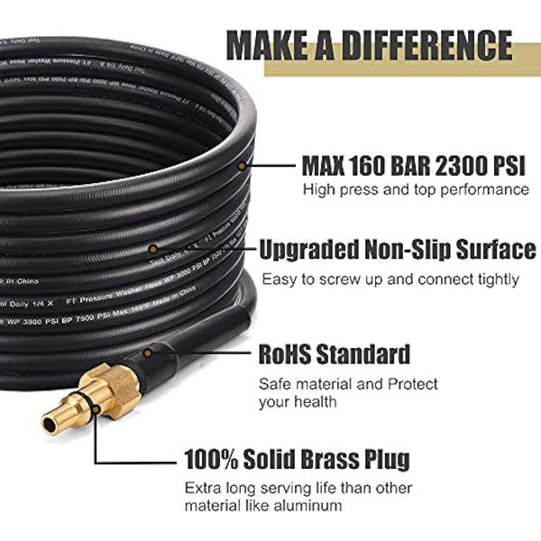 Emoobin Professional High Pressure Drain Pipe 15M/50FT, 2300 PSI / 160 BAR Drain and Pipe Cleaning Hose Kit Compatible for Karcher K-Series (15M)