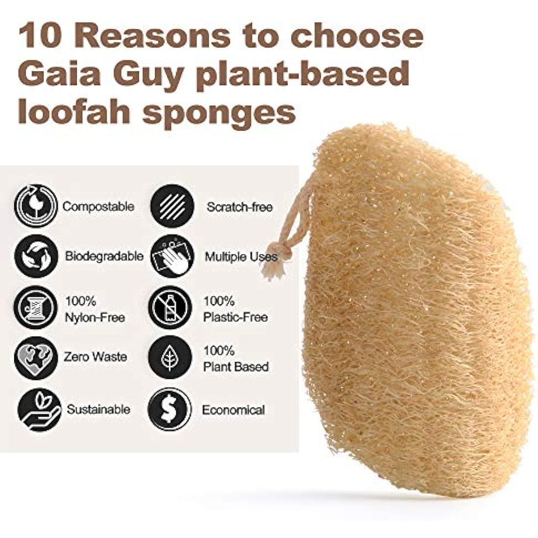Loofah Dish Sponge - Plastic-Free Sponges - Compostable Loofah Scouring Pads - Biodegradable Body Scrubbers - Exfoliating Loofah Bath Sponge - Zero Waste & Plant-Based