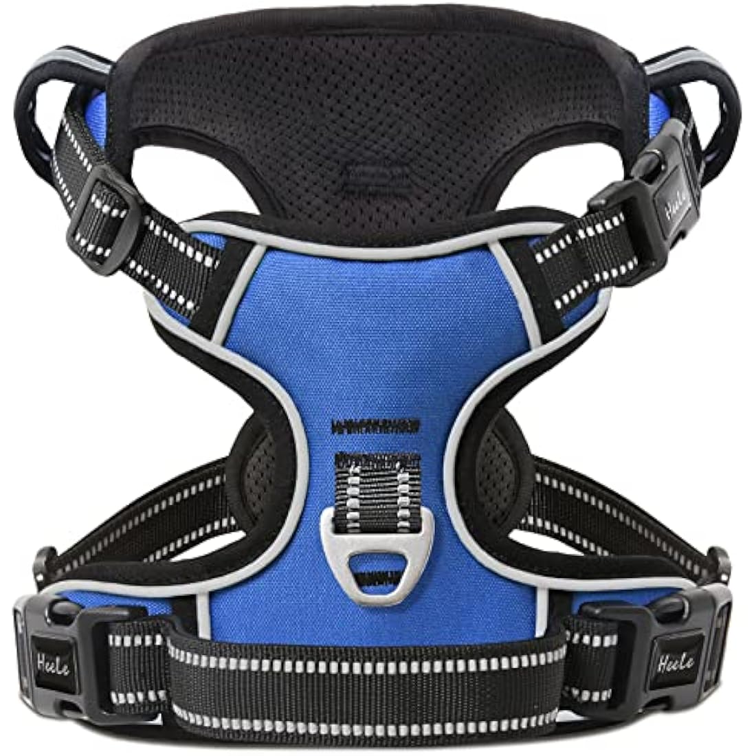 HEELE Dog Harness, No Pull Dog Harness Large, Release on Neck, Reflective Adjustable Dog Harness with Front Back 2 Leash Attachments and Soft Padded Control Handle for Dogs Walking Training, Blue, L