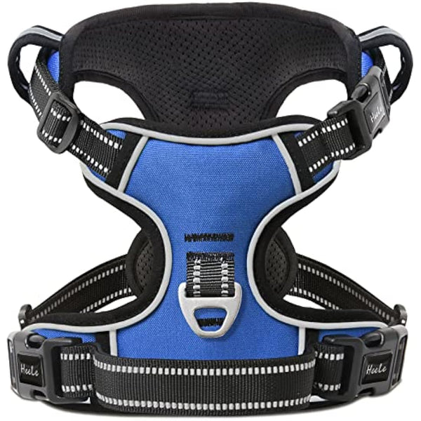 HEELE Dog Harness, No Pull Dog Harness Large, Release on Neck, Reflective Adjustable Dog Harness with Front Back 2 Leash Attachments and Soft Padded Control Handle for Dogs Walking Training, Blue, L