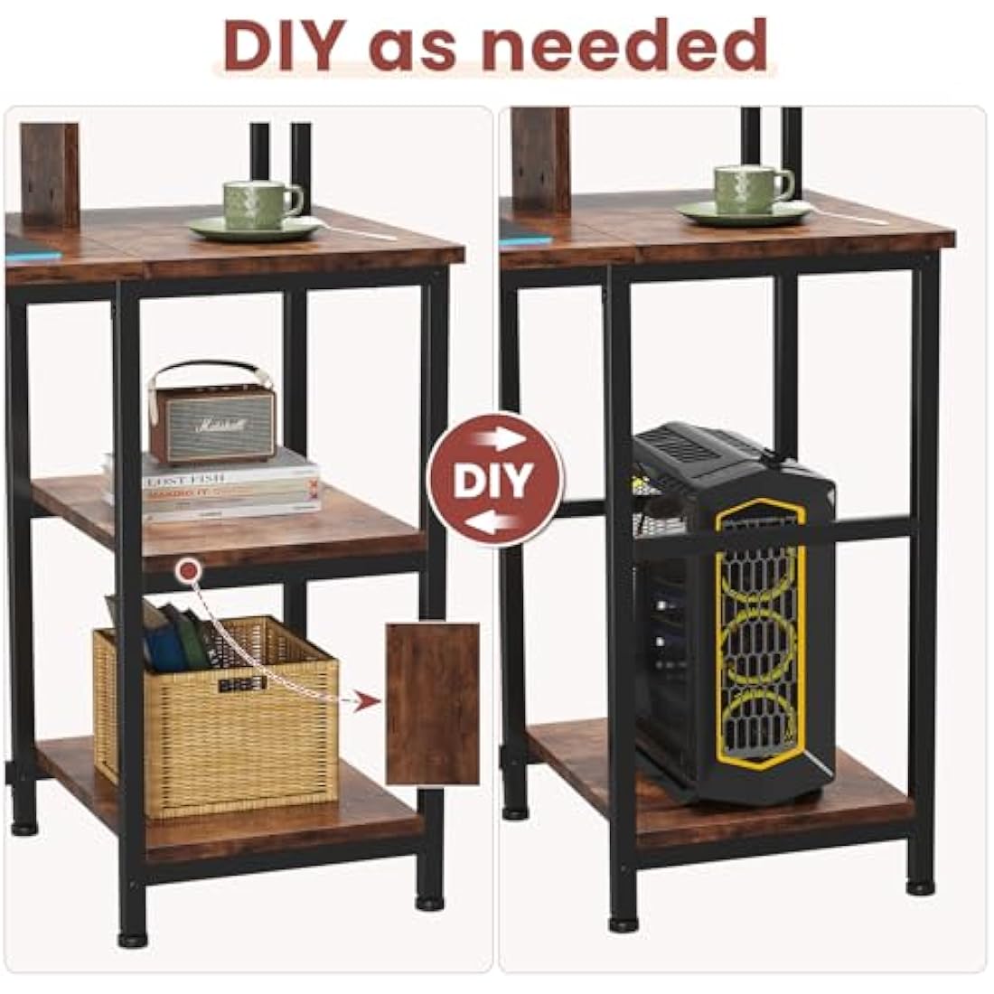 Dripex Computer Desk Home Office Desk with Monitor Stand & Storage Shelves Rustic Brown Work Writing Desk Gaming Table for Small Spaces (L107.5x W48x H95cm)