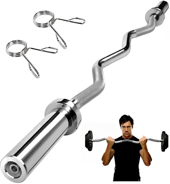 jxgzyy EZ Curl Bar Weight Bar Barbell Bar 47 Inches Weight Lifting Bar for 2 Inches Weight Plates, Non-Slip Hand Grip With 2 Spring Collars For Gym