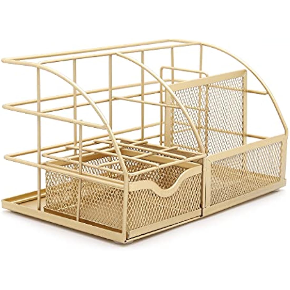 EXERZ Desk Organiser/Mesh Desk Tidy Caddy/Pencil Holder Multifunctional with 7 Compartments - Gold