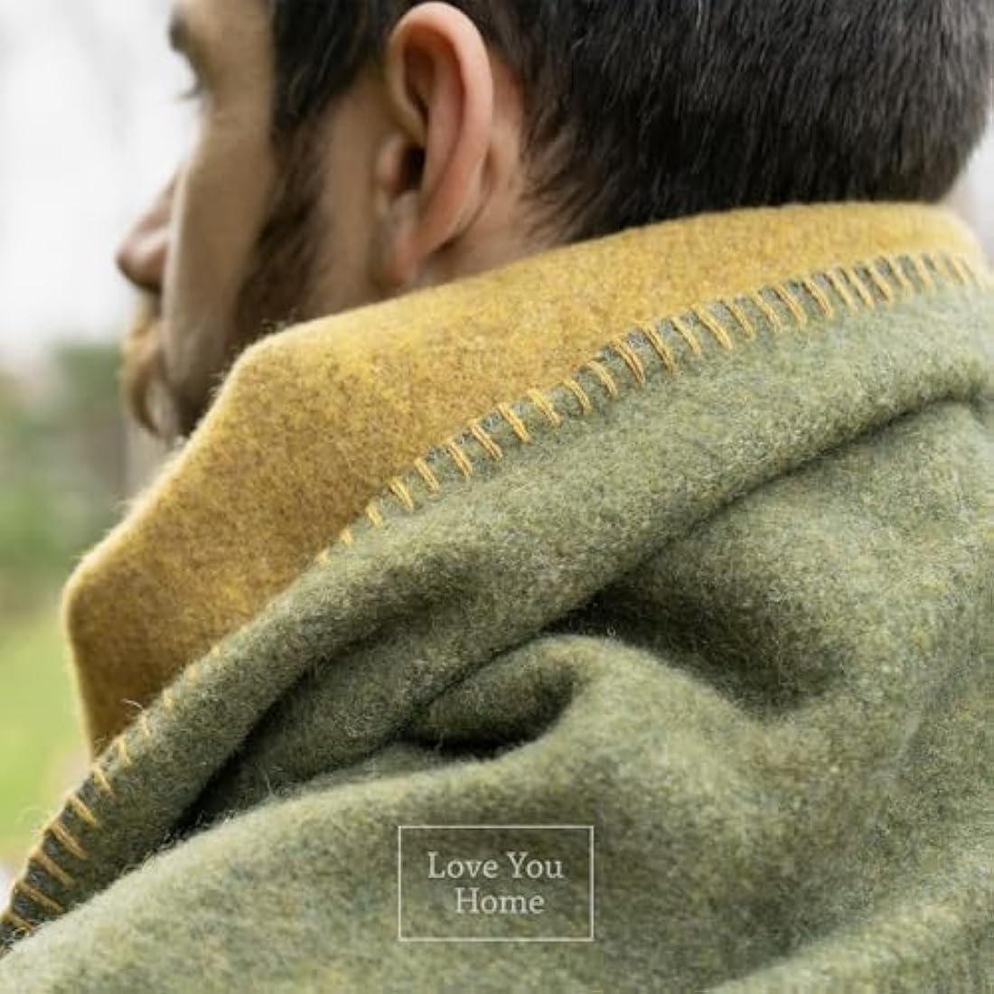 LYHome Travel Blanket - Extra Warm Picnic Throw, Bed Camping Outdoor Wool Blankets, Cozy Soft Throws, Military Army and Garden Outside Use (59x84 in | 150x215 cm | Mustard - Olive Green Double-sided)