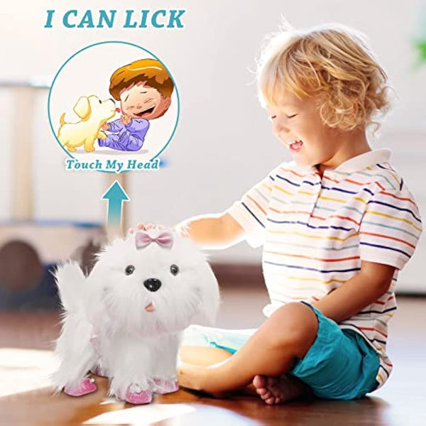 Jaydear Electronic Dog Toy for Kids, Plush Puppy Interactive Toy -Walks/Barks/Shake Tail/Talk, Stuffed Animals Cute Dog Toys Soft Gift for Christmas, Easter, Birthday, White