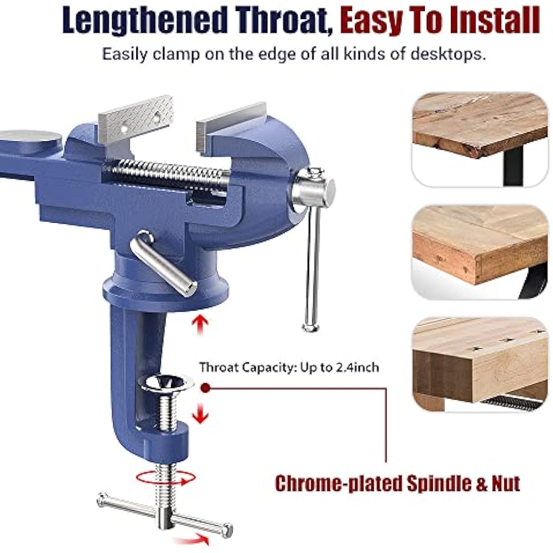 Nuovoware Table Vise 70mm, 360° Swivel Base Universal Home Portable Bench Clamp, Clamp-on Vise Bench Clamps Fixed Tool for Woodworking, Metalworking, Cutting Conduit, Drilling, Sawing, Blue