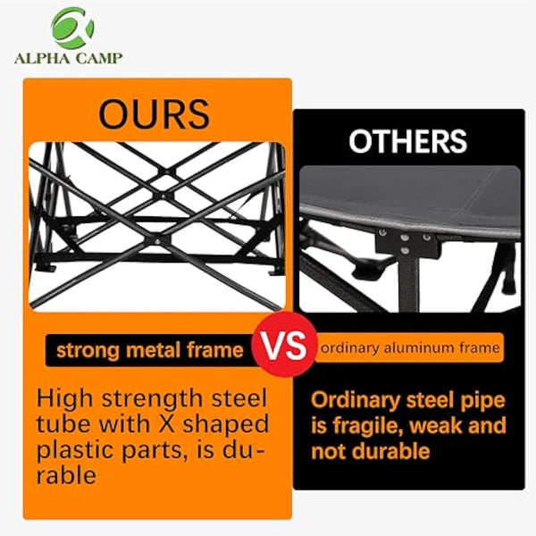 ALPHA CAMP Camping Bed for Adults Folding Camp Bed Heavy Duty Camping Beds Up to 280 kg Portable Camping Cot with Carry Bag for Outdoor Travel Fishing Office, Grey