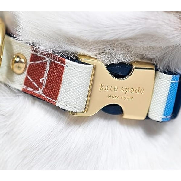 Kate Spade New York Cute Dog Collar, Gold Metal Buckle Dog Collar, 15.5" to 24" Adjustable Dog Collar for Female or Male Dogs, Stylish Dog Collar for Medium and Large Breeds (Adventure Stripe)