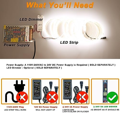 JOYLIT 24V LED Strip Lights 5M 4000K Natural White Outdoor Waterproof 11200LM Ultra Bright, CE UL Professional CRI 90+ 240LEDs/M High Density 2835 SMD 120W Dimmable LED Tape Illumination Purpose