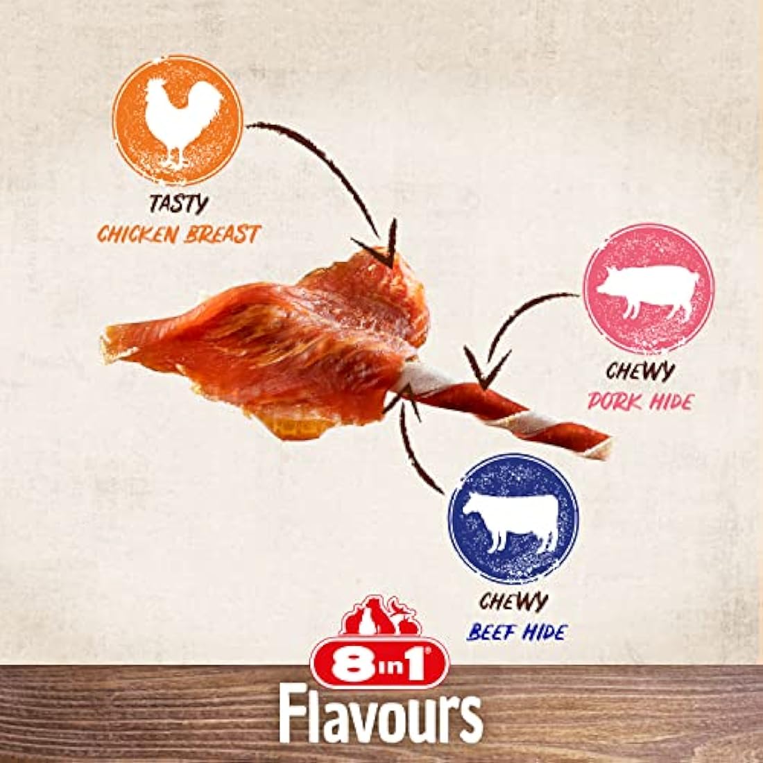 8in1 Triple Flavour Wings chew sticks for dogs - extra-meaty chew snacks, 113g bag