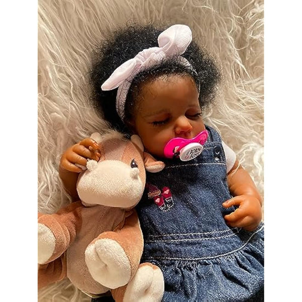 iCradle Lifelike Reborn Baby Dolls Black Girl 20Inch 50cm Realistic Sleeipng Newborn Baby Dolls African American Rooted Hair Real Life Baby Dolls Cloth Body Doll Toy for Kids Age 3+
