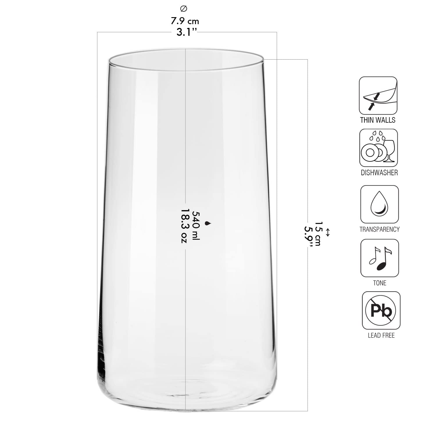 Krosno Tall Water Drinking Glasses Set of 6 | 540 ML | Avant-Garde Collection | Highball Glasses & Tumbler Glass Set | Juice Half Pint Highball |