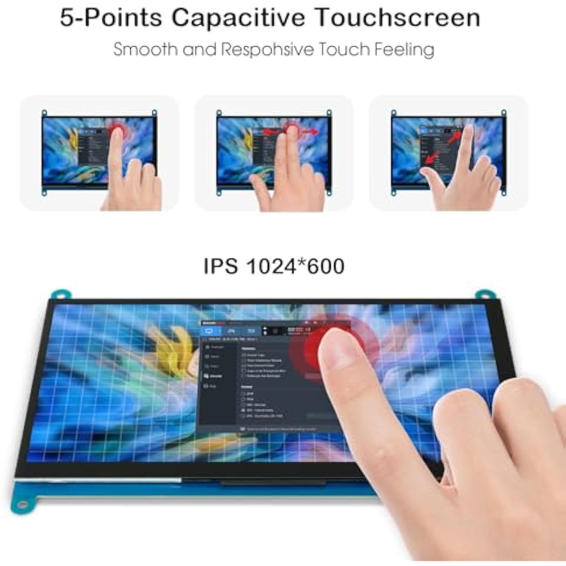 ELECROW Touchscreen Monitor, Raspberry Pi Screen Small Monitor 10.1 Zoll 1280×800 HD Mini Display for Raspberry Pi 5/400/4/3/2/Zero/B/B+, Win11/10/8/7, Jetson Nano