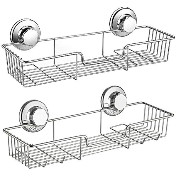 SANNO Shower Caddy,Strong Suction Cup Bathroom Shower Caddies,Bath Shelf Storage Combo Organizer Basket, Kitchen & Bathroom Accessories Shampoo Conditioner - Rustproof Stainless Steel(Set of 2)
