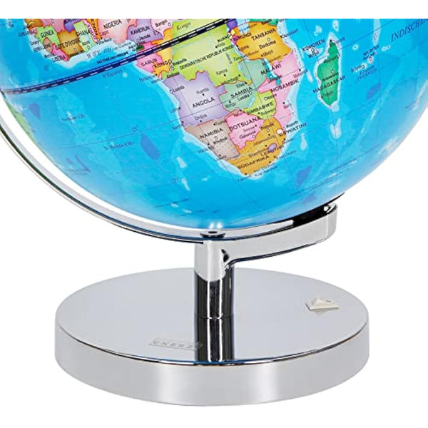 Exerz 23 cm Illuminated Globe Metal Base – German Map – Student Globe with Cable Free LED Lighting On – Political Map (Time of Day) – Constellation Stars (Night)