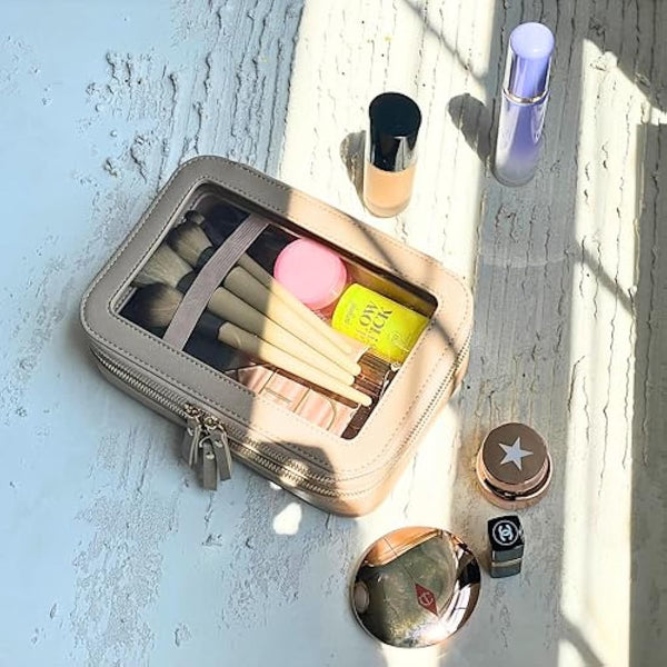 JAZD Clear Makeup Organizer - Cosmetic Bag for Women, Travel & Home - Beige