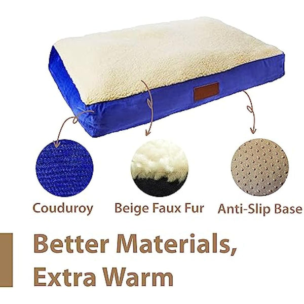 Ellie-Bo Medium Dog Bed for 30-inch Dog Cage/Crate - Blue Faux Suede/Sheepskin