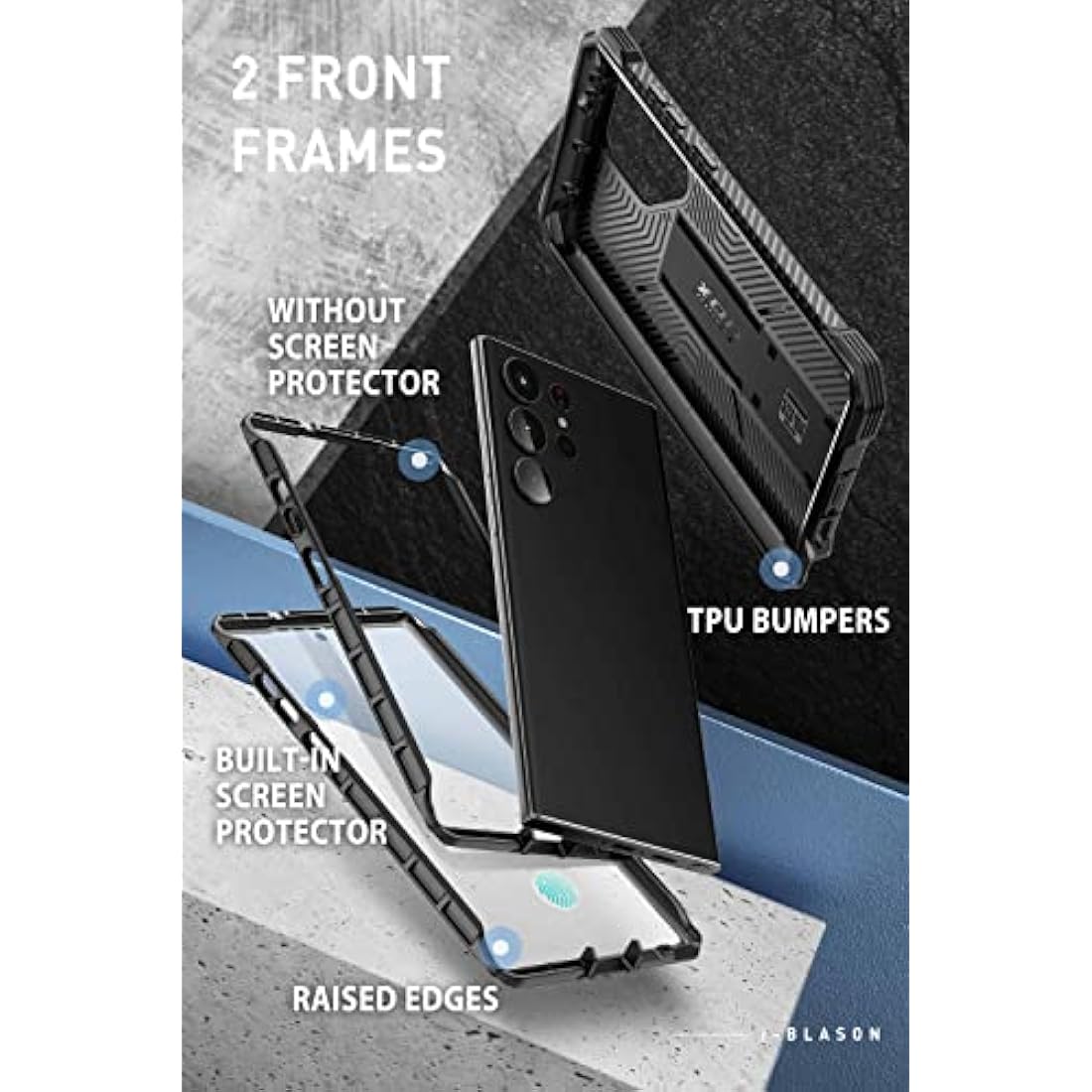 i-Blason Armorbox for Samsung Galaxy S23 Ultra Case With Stand, [2 Front Frame] 360 Full-Body Holster Bumper Case with Built-in Screen Protector & Belt Clip Phone Case for S23 Ultra, Black