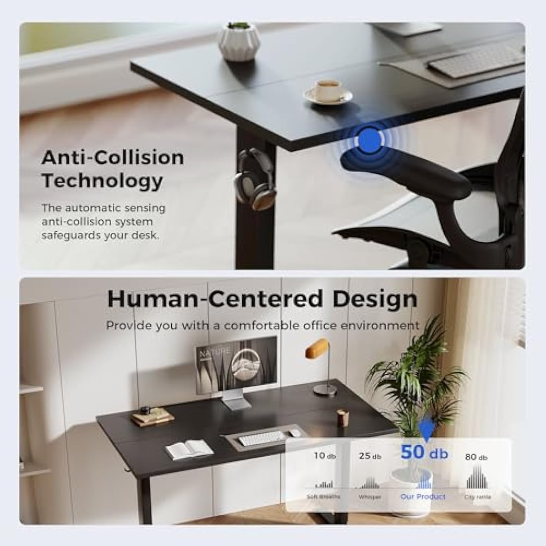 Agilestic Electric Standing Desk, 100 x 60 cm Height Adjustable Sit Stand Desk with Splice Board and Memory Smart Pannel, Home Office Desks, Black