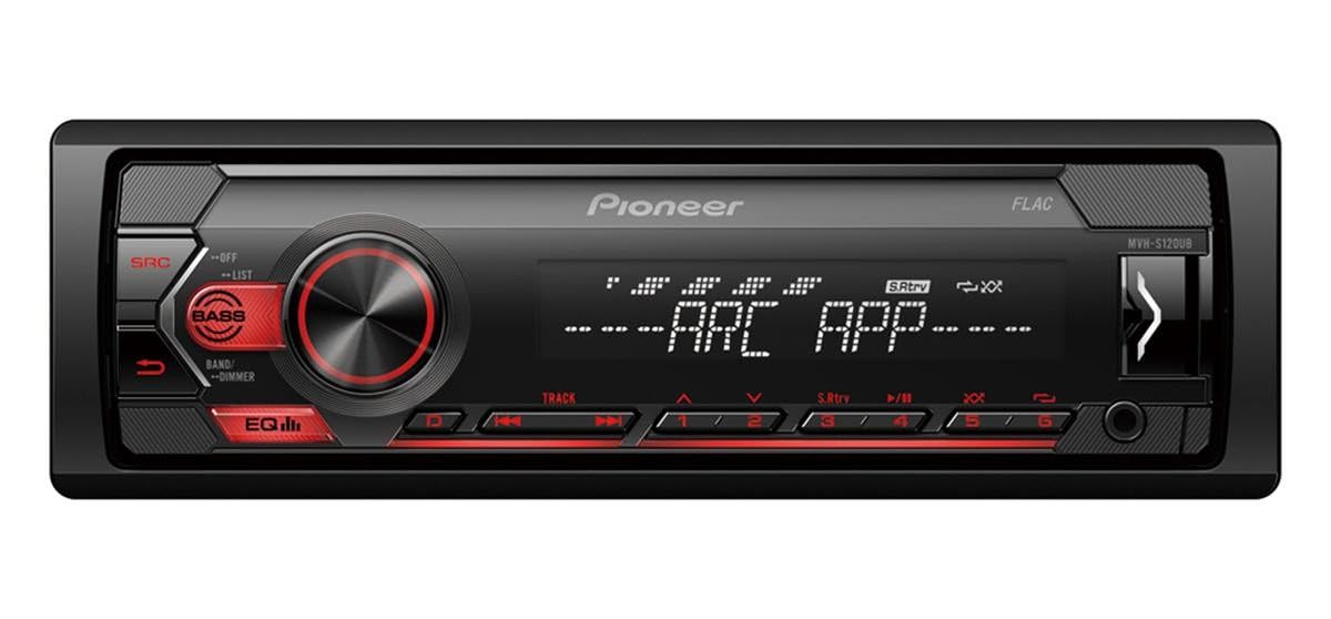 PIONEER 1-DIN receiver with Bluetooth, Red/White illumination, USB/3.5mm Jack, Spotify, Pioneer Smart Sync App and compatible with Apple and Android devices, Red/Black, MVH-S420BT