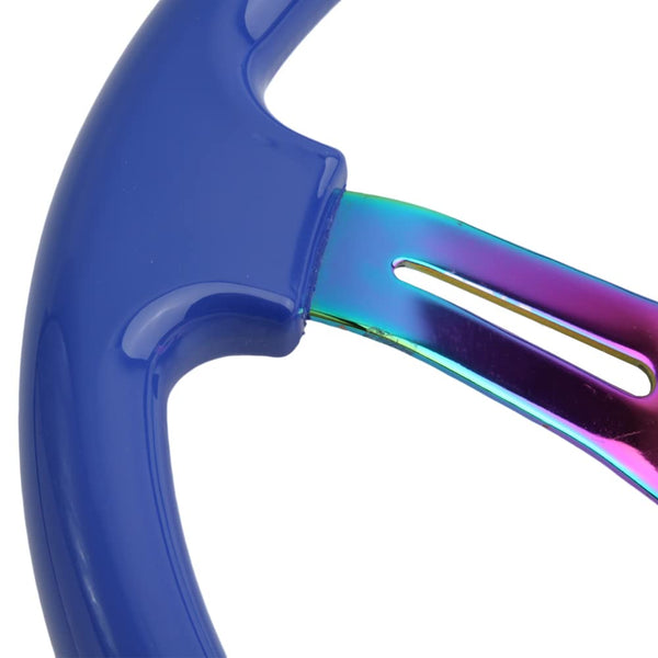 350mm Green Racing Steering Wheel Neo Chrome Spoke Universal 6 Bolts 45mm Deep Dish Classic ABS Wood Steering Wheel with Horn Button