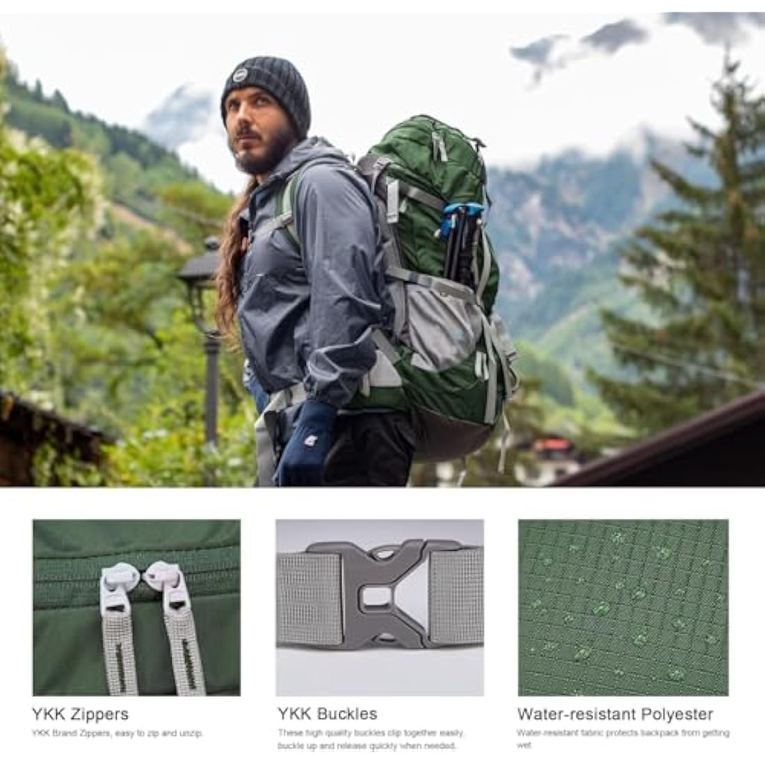 MOUNTAINTOP 70L Hiking Backpack water-resistant Internal Frame Backpacks Large Trekking Mountaineering Rucksack with Rain Cover for Men Women Cover Outdoor