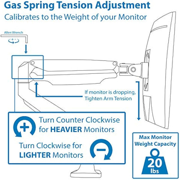 Mount-It! Single Monitor Arm Desk Mount | Gas Spring Monitor Arm | Full Motion Articulating Height Adjustable | Fits 21 22 23 24 27 30 32 Inch VESA Compatible Computer Screen | Clamp and Grommet Base
